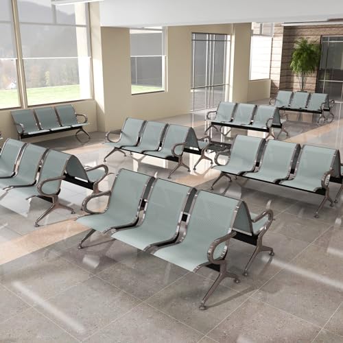 kinbor Airport Office Reception Waiting Area Bench Guest Chair Lobby Bench Seating with Arms for Bank, Hospital, School, Barbershop (Set of 2)
