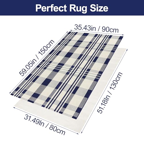 Buffalo Plaid Rug 6x9 Cotton Woven Rug Navy and Off White Checkered Rug Buffalo Check Rug Home Decor Washable Indoor Outdoor Area Rug for Living Room Bedroom Dining Room Patio Farmhouse Carpet