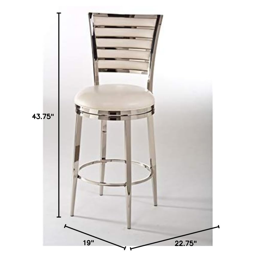 Hillsdale, Rouen Metal Counter Height Swivel Stool with Upholstered Back, Shiny Nickel
