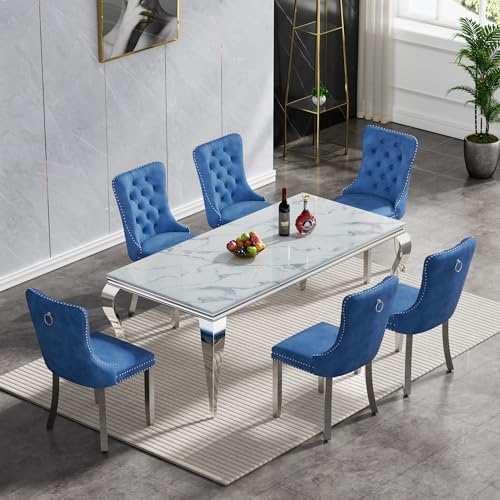 Marble Dining Table Set for 4, Dining Room Table Set for 4, Modern Dining Table Set with 70
