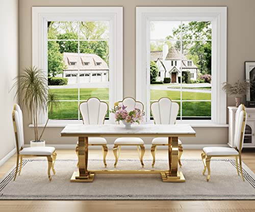 Luxury Marble 7-Piece Dining Table Set for 6, Modern 70