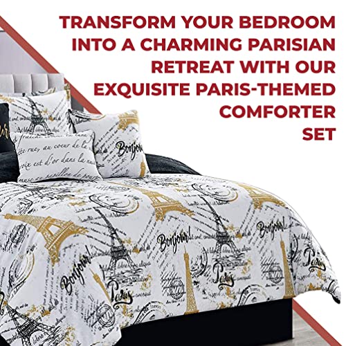 Sapphire Home King Size Comforter Set 7, Piece Bed in a Bag - Paris Decor for Bedroom Comforter Set - Red, Black and White Paris Bedroom Comforter Set