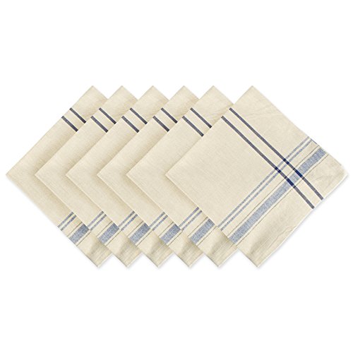 Pre de Provence French Stripe Dining Table Collection Farmhouse Style Napkin Set, 20x20 Inches, Balsam Green, 6 Piece