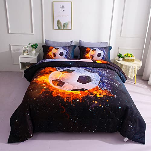 Wajade 7 Piece Kid Boys Dinosaur Comforter Set Full Size 3D Blue Dinosaur Wild Park Jungle Print Bedding Set with Comforter, Sheet Set, Pillowcase and Sham