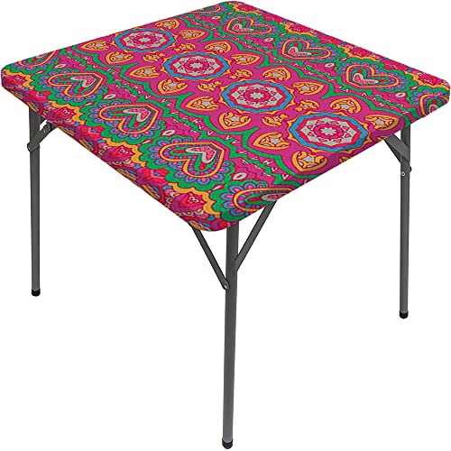 Paisley Square Table Cove, Paisley Style Textures, Elastic Edge, Suitable for Catering and Kitchen, Fit for 55