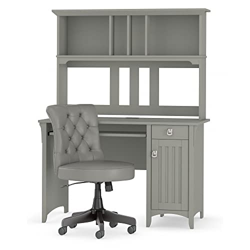 Bush Furniture Salinas Computer Desk with Hutch and Mid Back Tufted Office Chair, 48W, Cape Cod Gray