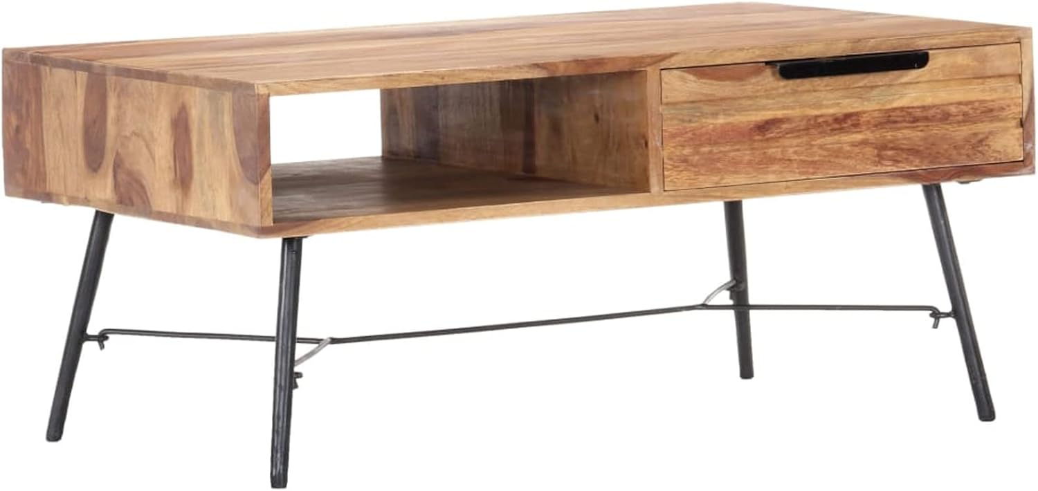 Tidyard Coffee Table with Storage Drawer and Compartment Sheesham Wood Sofa and Couch End Side Table for Living Room, Home Furniture 34.6 x 21.7 x 15.7 Inches (L x W x H)