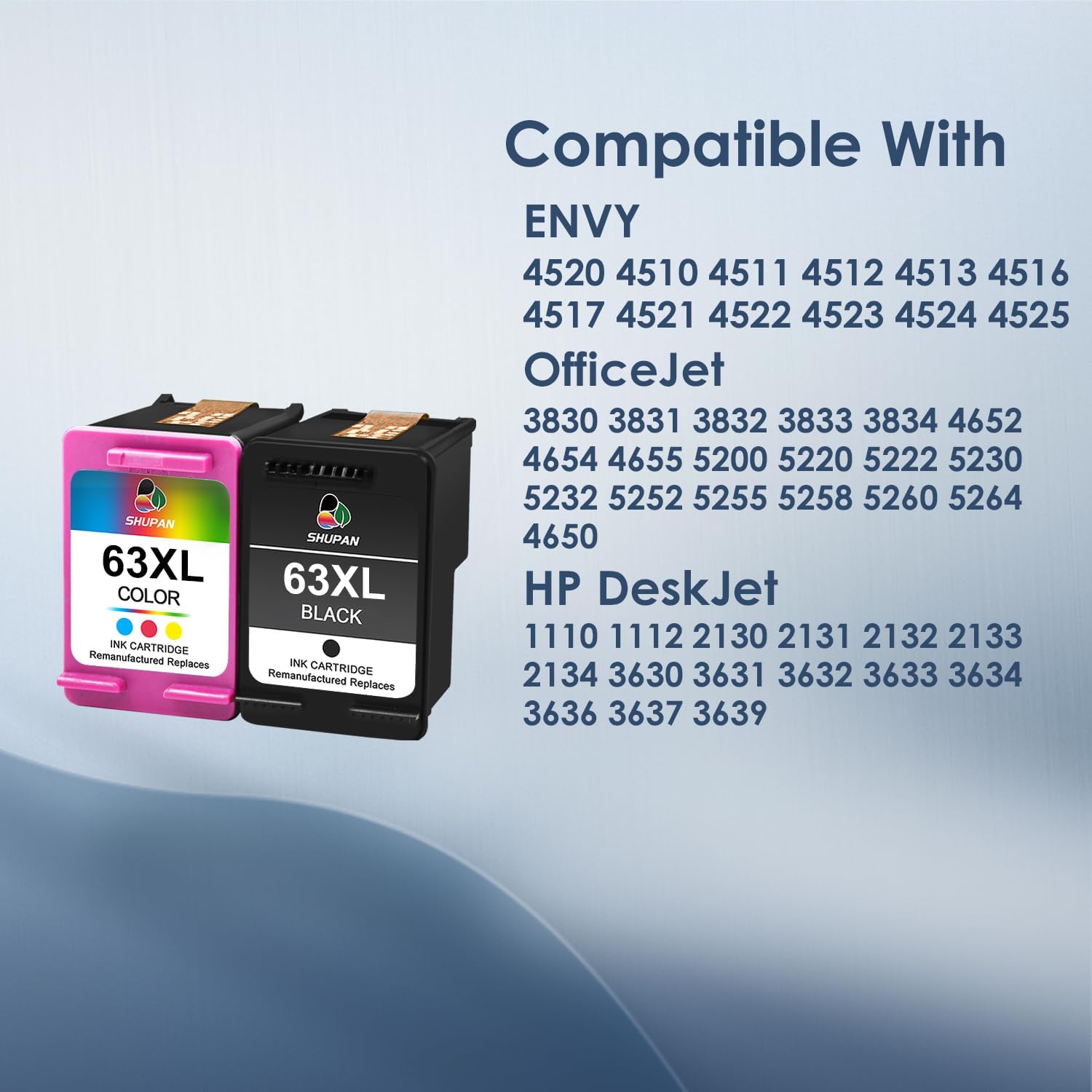 63XL Ink Cartridge Combo Pack Remanufactured for HP 63 63XL Black and Color for HP Officejet 3830 4650 5255 5258 5200 4652 4655 Envy 4520 4512 DeskJet 2130 2132 Printer (Black and Tri-Color)