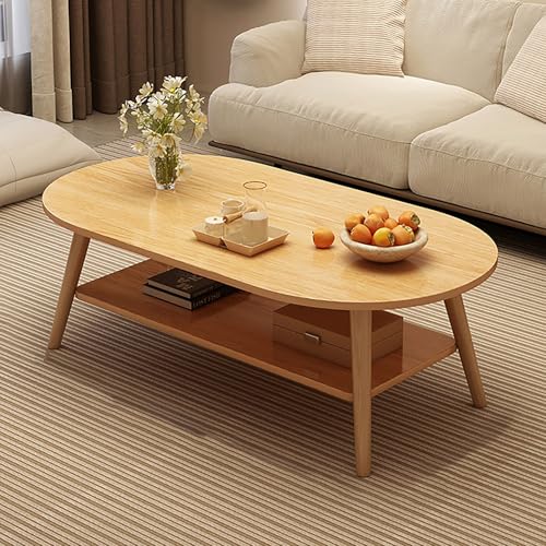 Oval Coffee Table, Wooden Farmhouse Coffee Table, Mid-Century Modern Coffee Table, Simple Modern Center Cocktail Table, for Living Room Reception Room Office(Creamy white,100cm/39.4in)