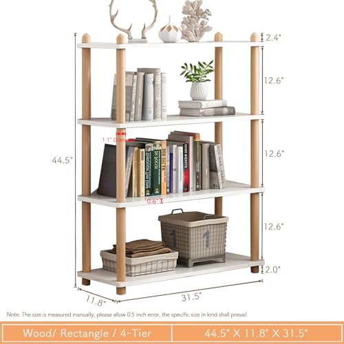 IOTXY 3-Tier Wooden Shelf Bookcase - Modern Open Bookshelf, Free Standing Storage Rack, Multifunctional Display Stand for Home and Office, Oak, Rectangle