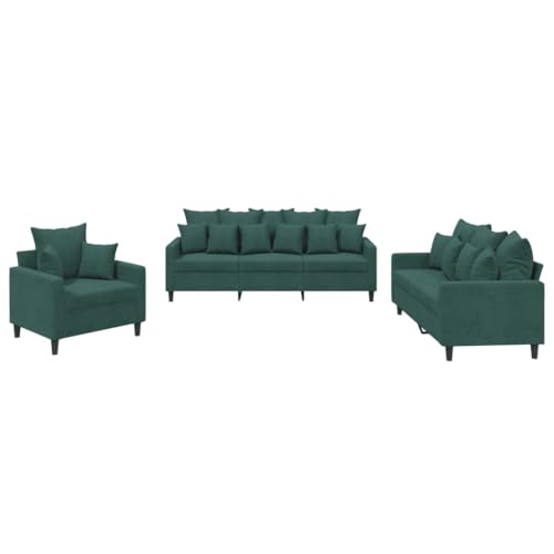 3 Piece Sofa Set with Cushions,Upholstered Sofas,Modern Sofas,Living Room Furniture Sets,Seating Furniture,Centre Sofas,for Living Room,Bedroom,Apartment,Office,Dark Green Velvet