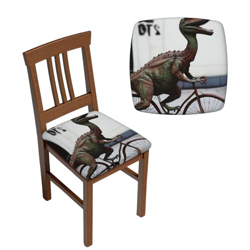 Seat Covers for Dining Room Chairs Dust-Proof Chair Covers Set of Four Pieces Washable Dinosaur Bicycle Seat Cushion Slipcovers with Elastic Ties Chair Seat Protector for Kitchen Office