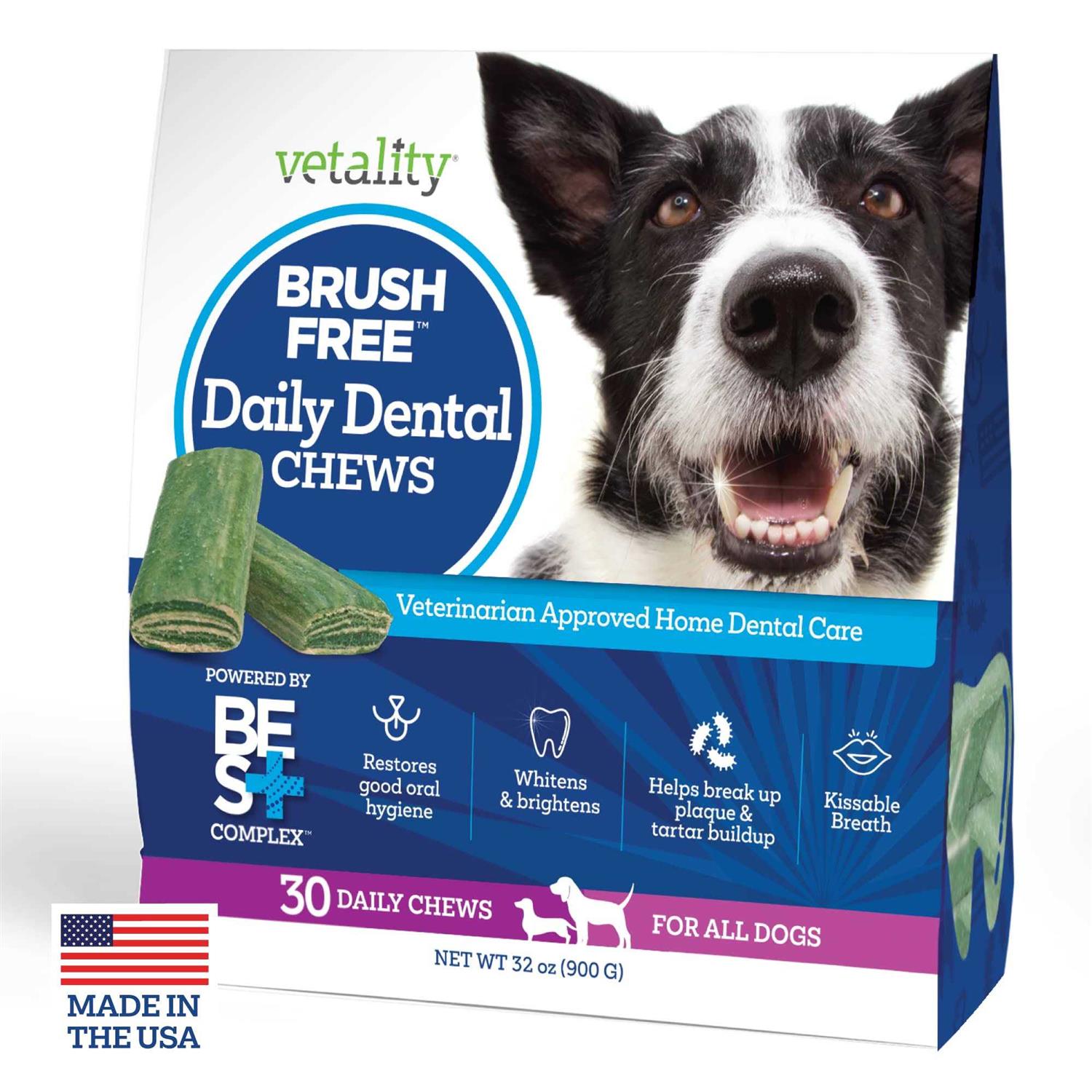Vetality Brush Free Daily Dental Chews for Dogs - Pet Supplies online store