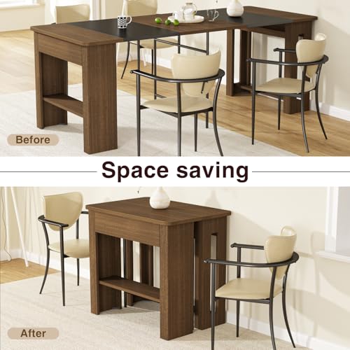 Vabches 19”- 88.5“ Extendable Dining Room Table for 8-12 Person, Large Transformer Table Mid Century Modern Expandable Console Table Wood Rectangle Kitchen Table for Living Room,Small Spaces Oak Color