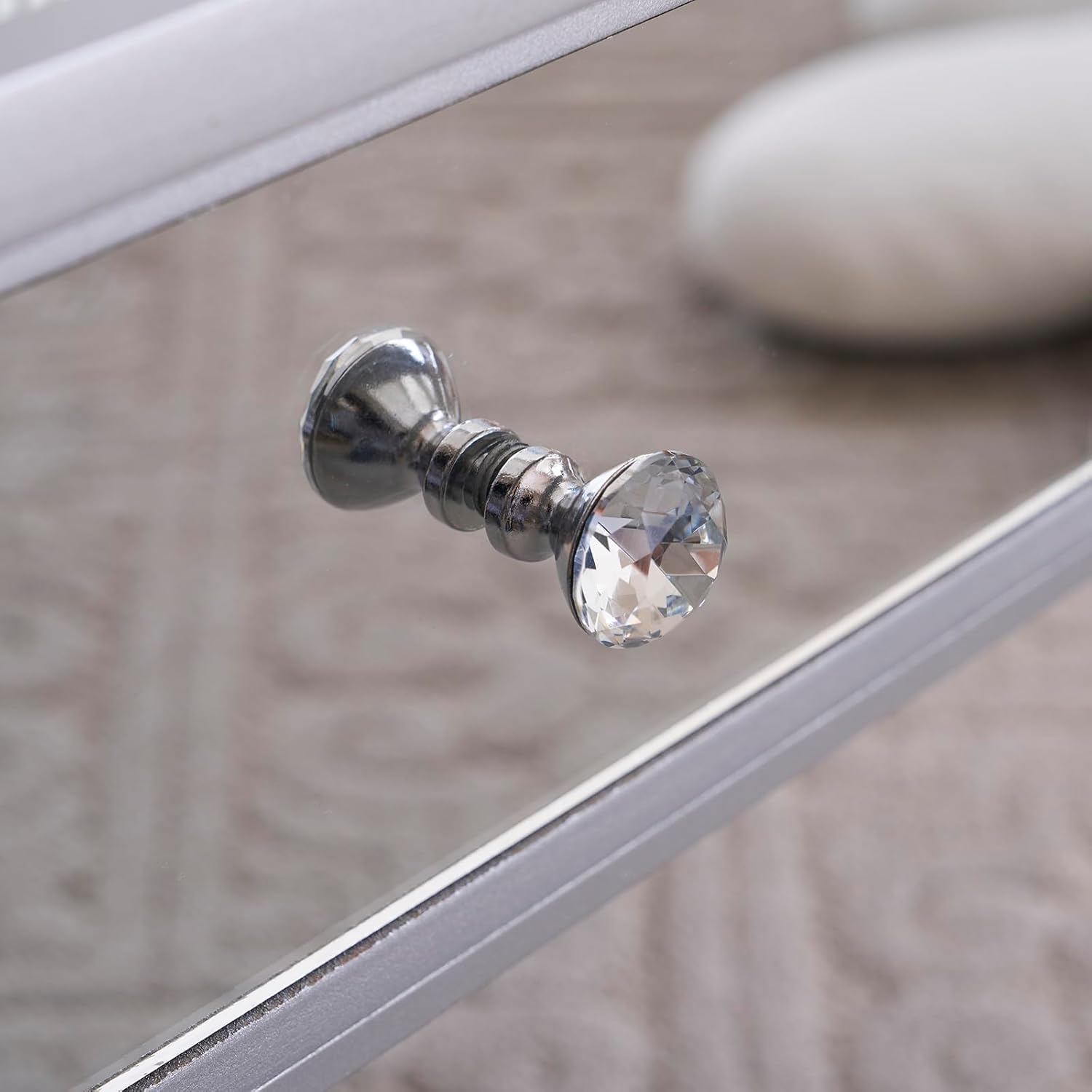 Mirrored Coffee Table with LED Lights and 2 Drawers, Rectangle Modern Cocktail Table for Living Room Office, Silver