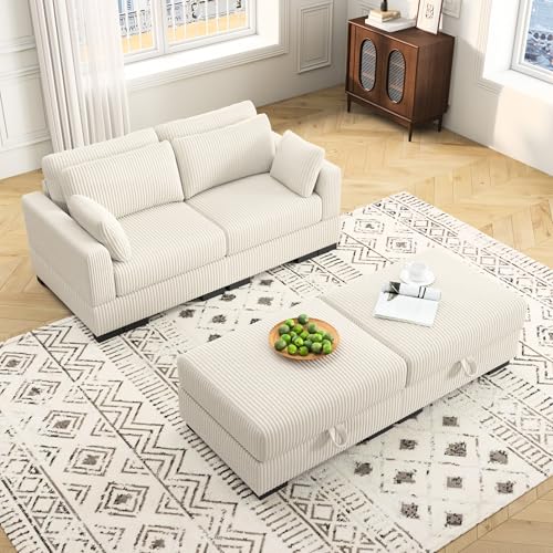 100 Inch Sectional Couches for Living Room,3 Seater Lounge Sofa with 5 Pillows,Extra Comfy Corduroy Sectional Couch with Armrests,Modular Sectional Sofa for Bed Room Apartment Office Grey