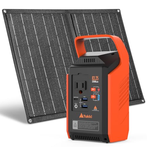 Takki Solar Generator 148Wh with 40W Solar Panel Included 300W Peak Portable Power Station Camping Power Bank with 110V AC Outlet for Home Camping Emergency Hurricane