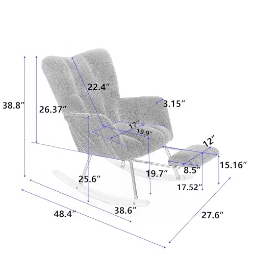 INMOZATA Nursery Rocking Chair, High Backrest Teddy Nursery Rocker with Footrest, Modern Accent Recliner for Living Room, Bedroom, Rocker Reading Arm Chair with Right Side Pocket Ivory