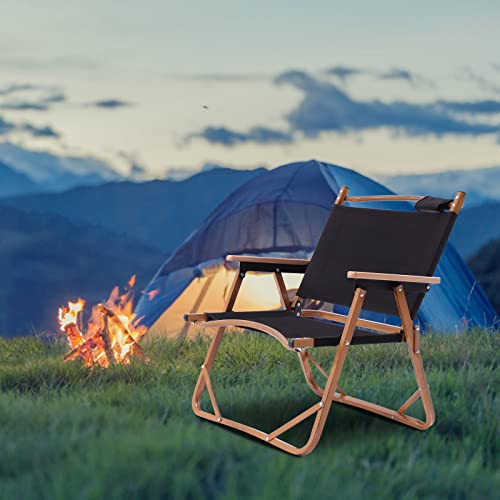 Folding Camping Chair,Portable Collapsible Fishing Chair, Ultralight Aluminum Outdoor Beach Chair with Solid Wood Armrest for Outdoor & Indoor Hiking Lawn Picnic (White Beige)