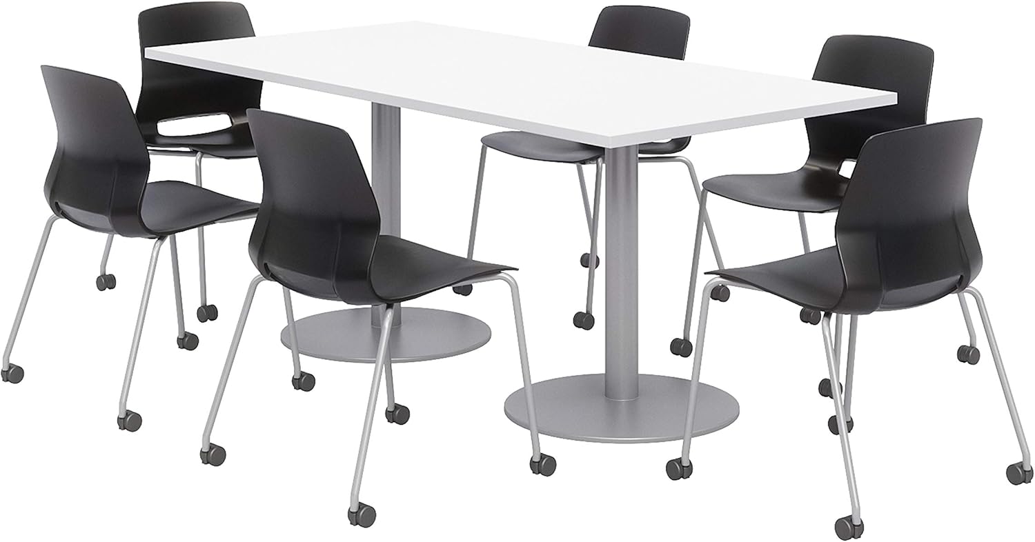 Lola Series Dining Set, Designer White Table, Black Caster Chairs