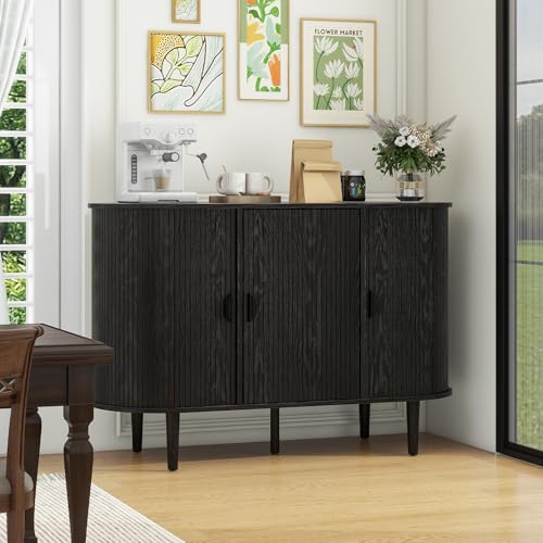 Sideboard Buffet Cabinet with Storage - Fluted Sideboard with Sliding Door, Wooden Console Cabinet with Drawers, 48