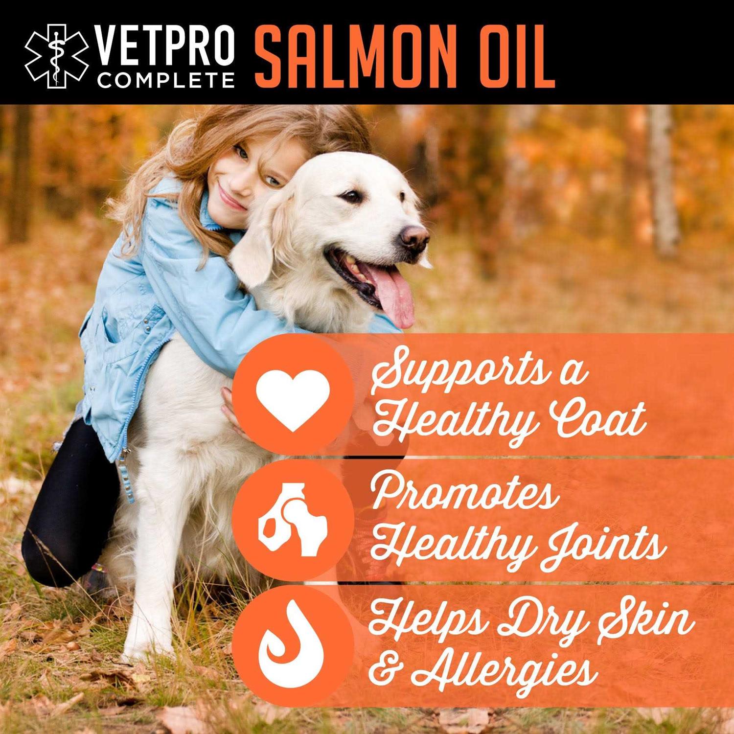 VetPro Complete VetPro 100% Pure Wild Alaskan Salmon Oil Supplement for Dogs & Cats 16 Ounces - Pet Supplies online store