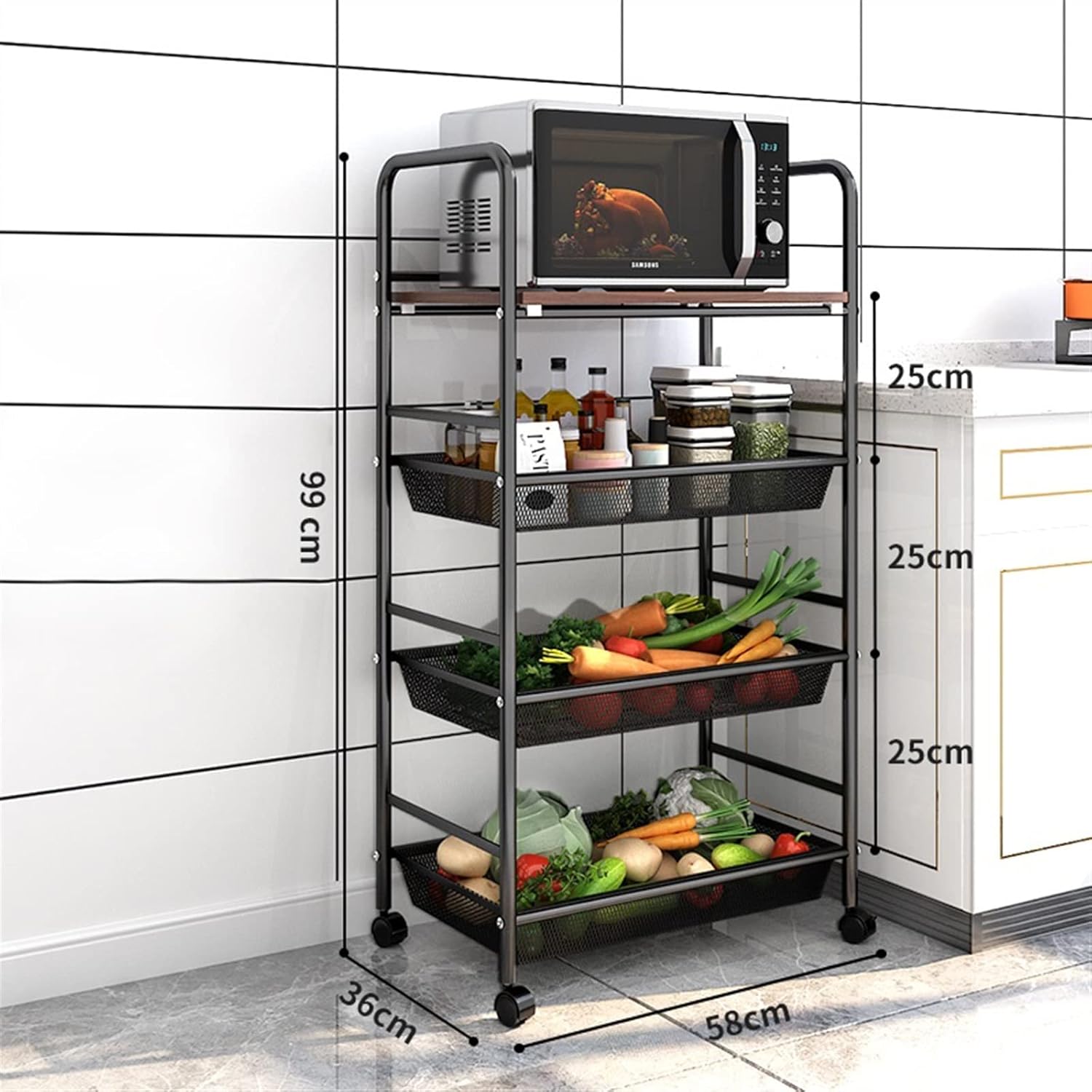 Kitchen Storage Cabinets Kitchen Crevice Storage Rack Floor-to-Ceiling Multi-Layer Trolley Fruit and Vegetable Rack Narrow Refrigerator Gap Storage Rack Shelf Kitchen Shelves