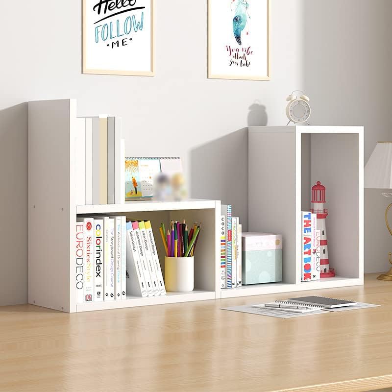 Catekro Desktop Bookshelf, Desktop File Organizer, Office Bookshelf Adjustable Wooden Display Shelf Book Shelf Layered Data Organizer Office Supplies Stationery Suitable for Home Office (White)