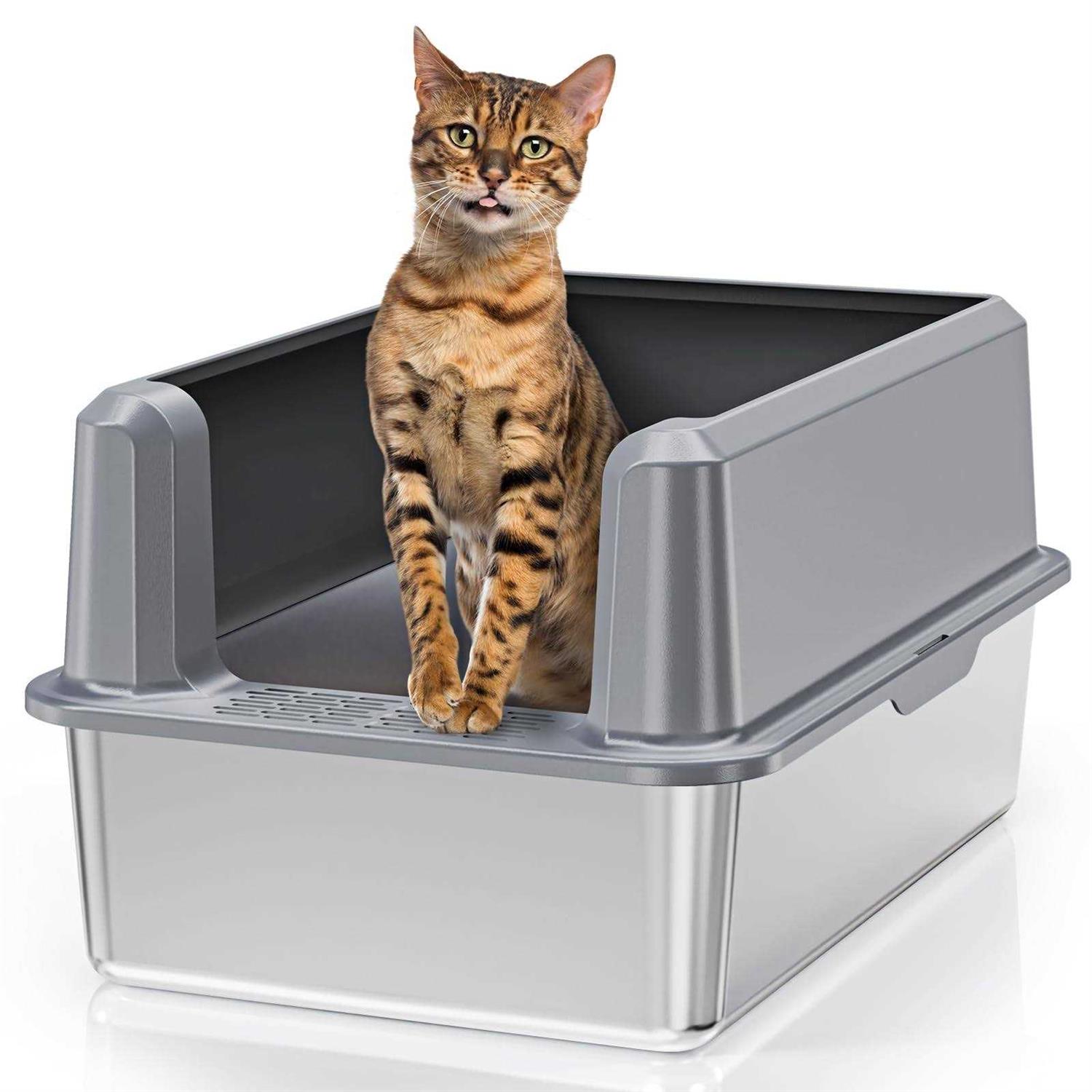 Suitfeel Enclosed Stainless Steel Litter Box XL Metal Litter Box with High Side - Pet Supplies online store