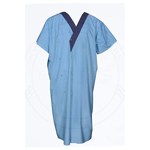Sky Blue Patient Gown Multi Pack Cotton Blend Unisex Hospital Patient, Tich Snap Stud Buttons, 45