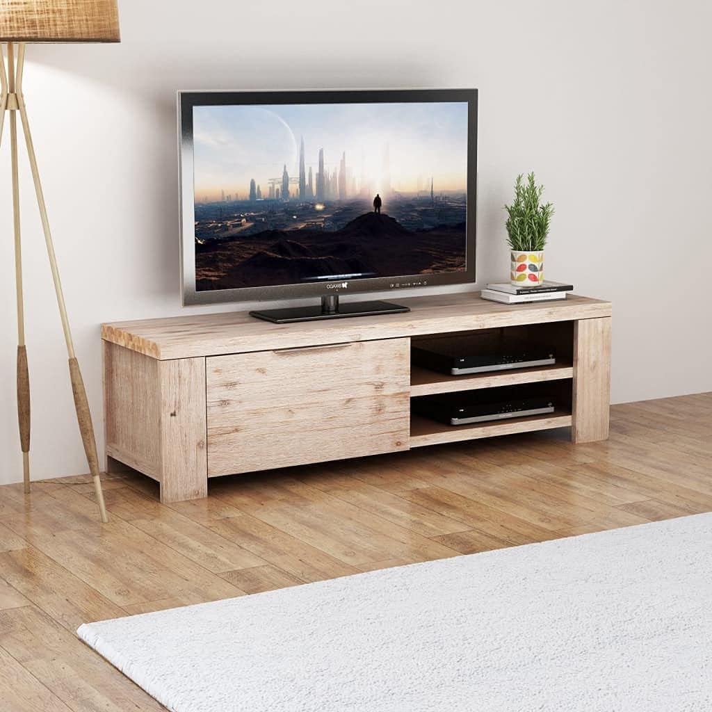 Solid Wood TV Cabinet,Low Cabinet,Living Room Furniture,Home Entertainment,with Two Convenient Cable Outlets,Assembly is Very Easy,TV Cabinet/Solid Brushed Acacia Wood/ 55