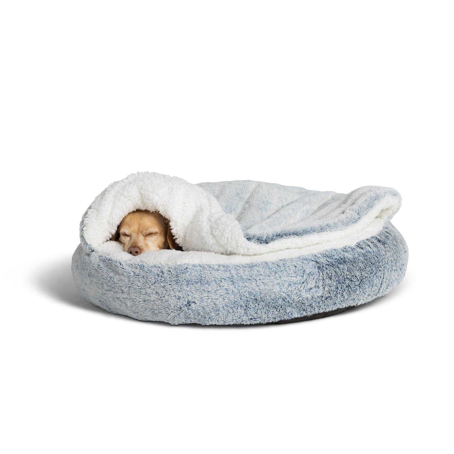 Top Paw Faux Fur Snuggler Dog Bed in Blue - Pet Supplies online store