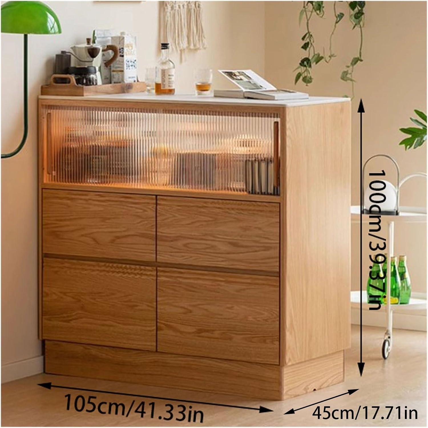 Buffet Cabinet Solid Wood Partition Cabinet Living Room Multifunctional Storage Cabinet Oak Slate Sideboard Storage Cabinet Small Bar Buffet Sideboard