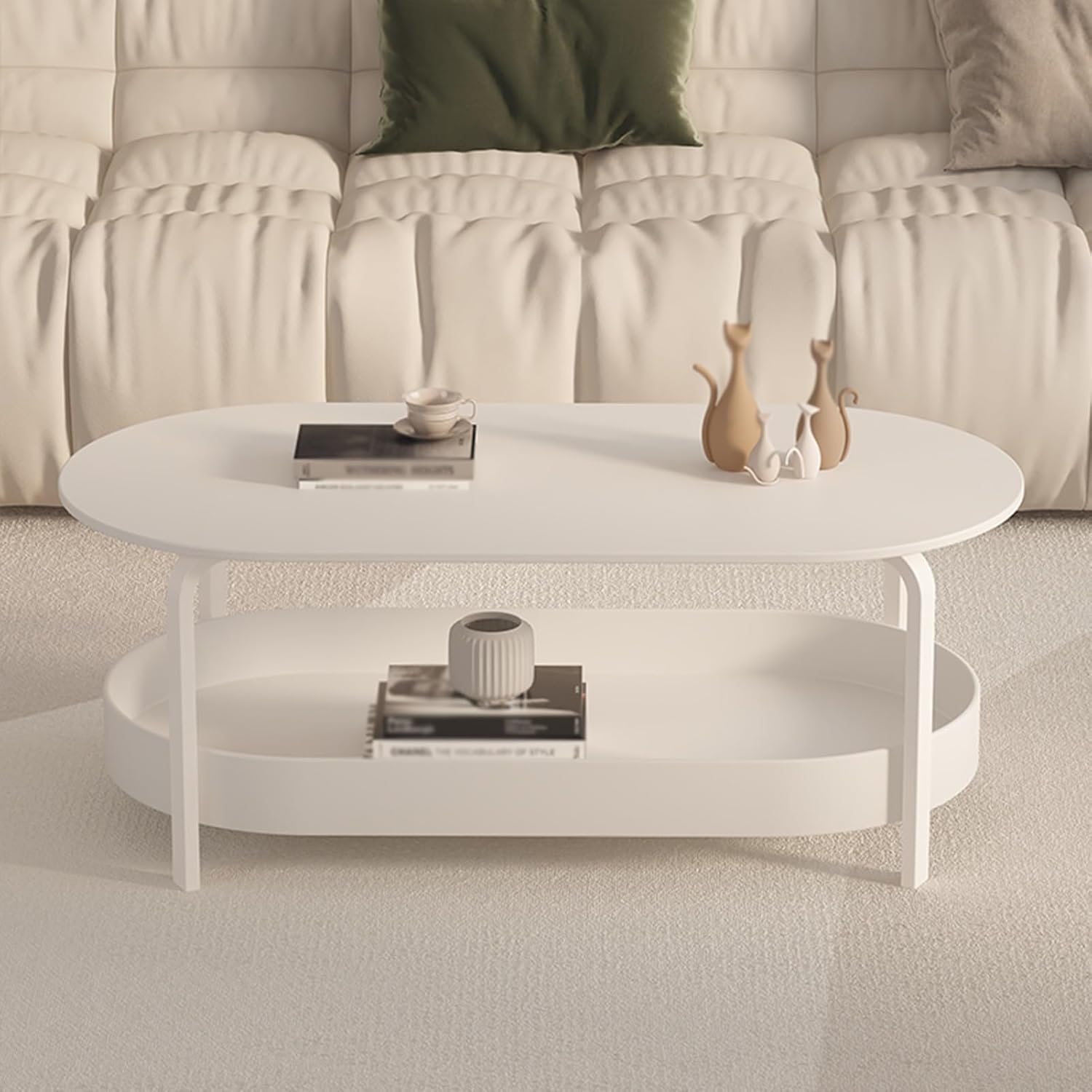 Coffee Table-Oval Table, Industrial 2-Tier Coffee Table with Storage Shelves, Sturdy and Easy Assembly, for Living Room, Home Office, for Living Room Home Office