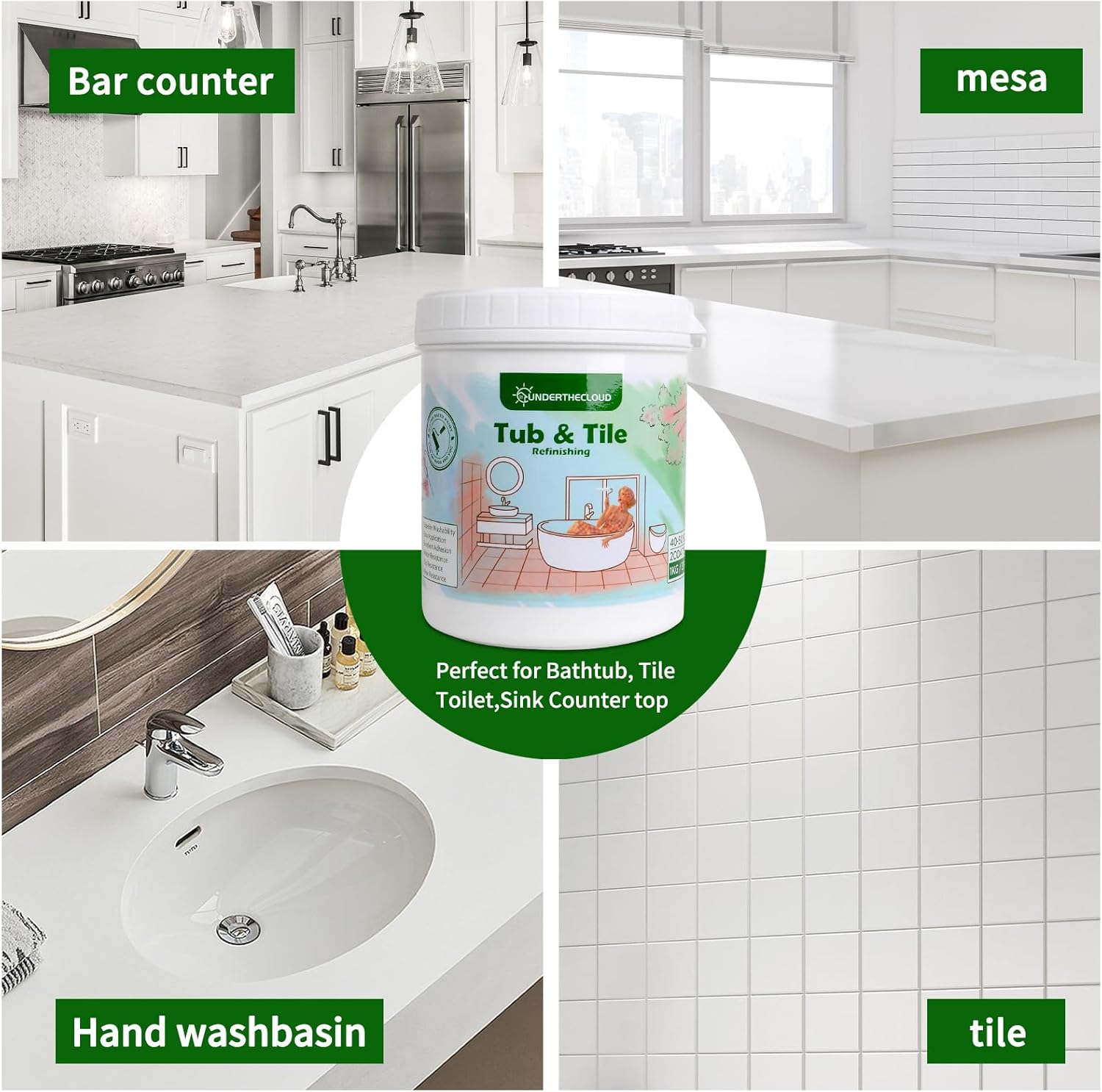 White Tub Paint Tub and Tile Refinishing Kit, Bathtub Refinishing Kit, Kitchen Epoxy Countertop Paint Kit, Odorless Ceramic Tile Paint for Bathroom Tiles 35 oz Paint for Furniture, Ceramic Tiles, Cabinets, Home Decor