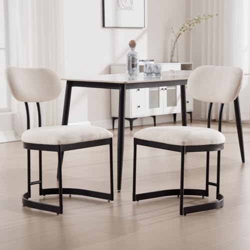 Gold Dining Chairs with Backs Modern Upholstered Kitchen Chairs Set of 2 Beige Linen Dining Room Chairs for Kitchen/Living Room/Restaurant