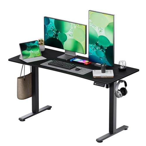 Electric Standing Desk,Adjustable Height Desk With Curved Desktop, Stand Up Desk With 2 Metal Hooks & Cable Organizer Box, Powerful Motor For Fast Switch From Sit To Stand Position 55x24 Black
