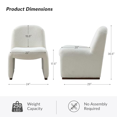 HULALA HOME Modern Accent Chair Set of 2, Upholstered Side Chair with Solid Wood Legs, Streamlined Armless Slipper Chair with Curved Seat, Bedroom Living Room Chair for Adults (Ivory)