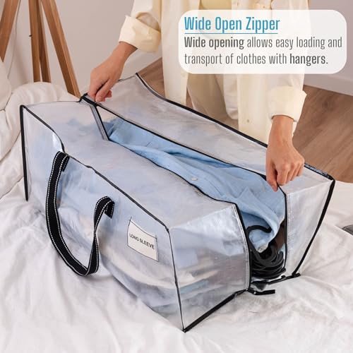 VENO 4 Pack Moving Bags Plastic Storage Totes Clothes Organization Large W Lid/Zipper. Packing Boxes/Bins Alternative. Space Saving Foldable College Supplies Essentials (Dark Gray, 4 Pack)