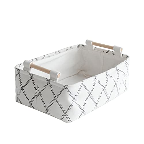 Decorative Collapsible Rectangular Fabric Storage Bin Organizer Basket with Wooden Handles for Clothes Storage, 11