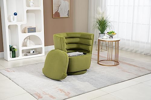Swivel Barrel Accent Chair, Comfy Round Sofa Chair with Storage Ottoman, Modern Upholstered Single Sofa, Leisure Arm Chair for Living Room, Hotel, Bedroom, Office, Lounge