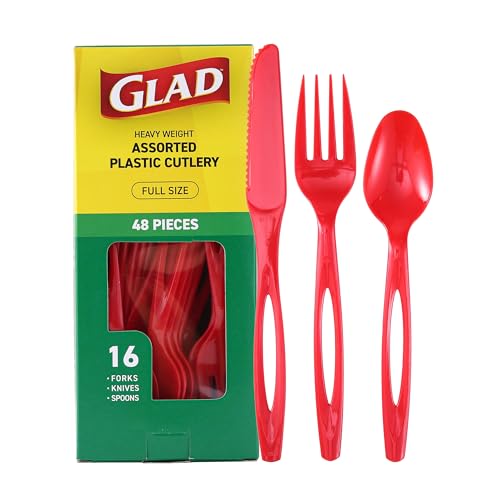 Glad Plastic Heavy Duty Clear Cutlery, Mixed Forks, Knives, and Spoons| Set of Heavy Duty Disposable Party Utensils, Sturdy Cutlery, 120 Count - 6 Pack