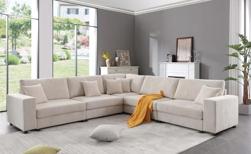 Oversized Modular Sectional Sofa Set, Corduroy Upholstered Deep Seat Comfy Sofa, 5 Seater L Shaped Sectional Modular Sofa Couch, Dark Gray