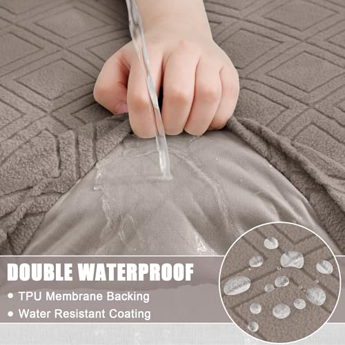 smiry Waterproof Couch Cushion Covers, Stretch Sectional Couch Covers, Soft L Shape Sofa Covers Washable, Magic Chaise Lounge Cover Elastic Furniture Protector for Pets, Kids (Chaise Cover, Camel)