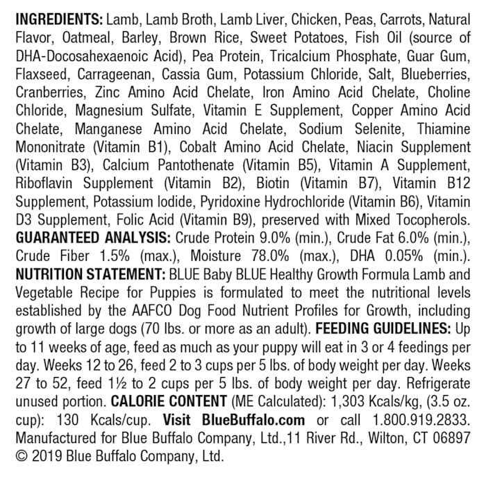 Blue Buffalo Baby Blue Healthy Growth Formula Natural Puppy Wet Dog Food - Pet Supplies online store