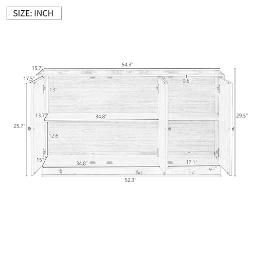 Retro Stripe Shape Wood Sideboard Storage Cabinet with 4-doors and Adjustable Shelves, Multifunction Accent Console Table for Entryway Living Room Dining Room (Black-24)
