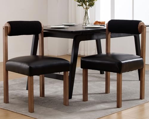 VESCASA Upholstered Dining Chairs with Cylinder Open Back, Modern Faux Leather Dining Chairs with Natural Wood Legs for Dining Room, Kitchen, Set of 2, White