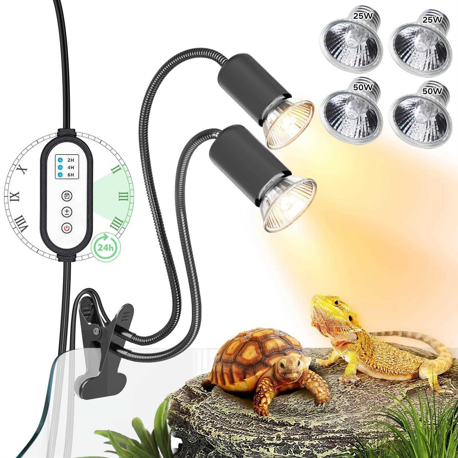 DTZY Reptile Heat Lamp Dual-Head UVA/B Reptile Light With Cycle Timer - Pet Supplies online store