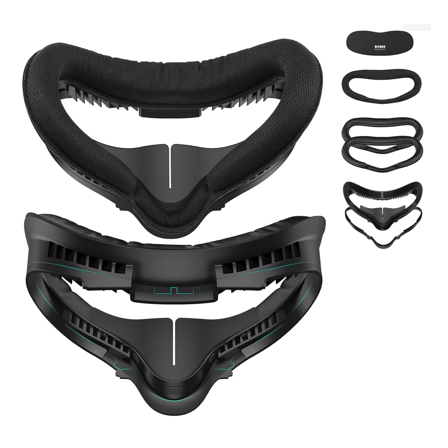 KIWI design Upgraded Face Cushion Fitness Accessories Compatible with Quest 2, with Facial Interface Leather Pad 2, Cloth Sports Pad, Glasses Spacer, and Lens Protector, Air-Circulation Design