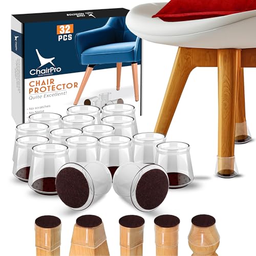 32 Pcs Silicone Chair Leg Floor Protectors, Non-Slip Chair Leg Protectors for Hardwood Floors, Noise Reduction Table Leg Floor Protectors, Chair Leg Caps, Chair Leg CoversUniversal Fit: (1.2″ - 1.8″)